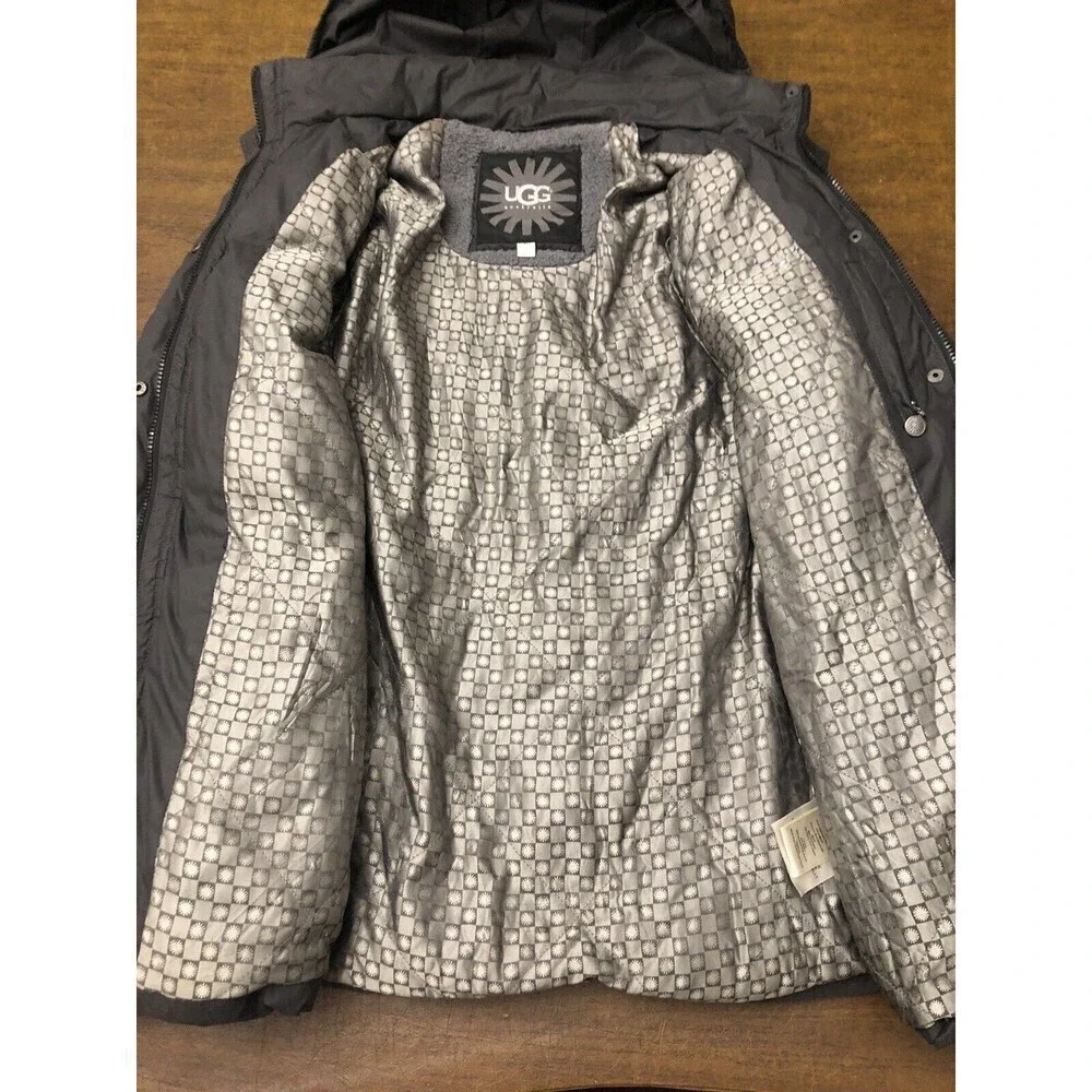 UGG Lambskin 80/20 Duck Down Belted Hooded Mid Length Puffer Coat Woman Size M - Picture 8 of 16